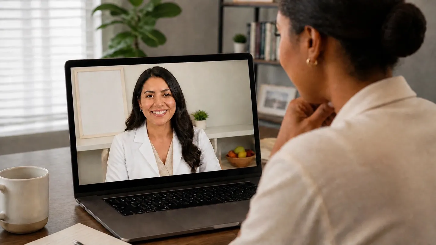 Employee meeting virtually with a ONE Nutrition registered dietitian from the office