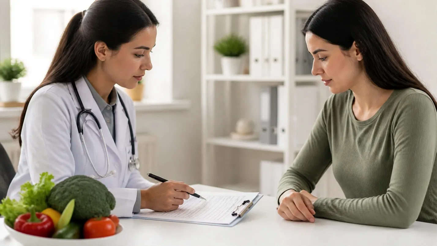 Registered dietitian consulting with a patient about gut health nutrition