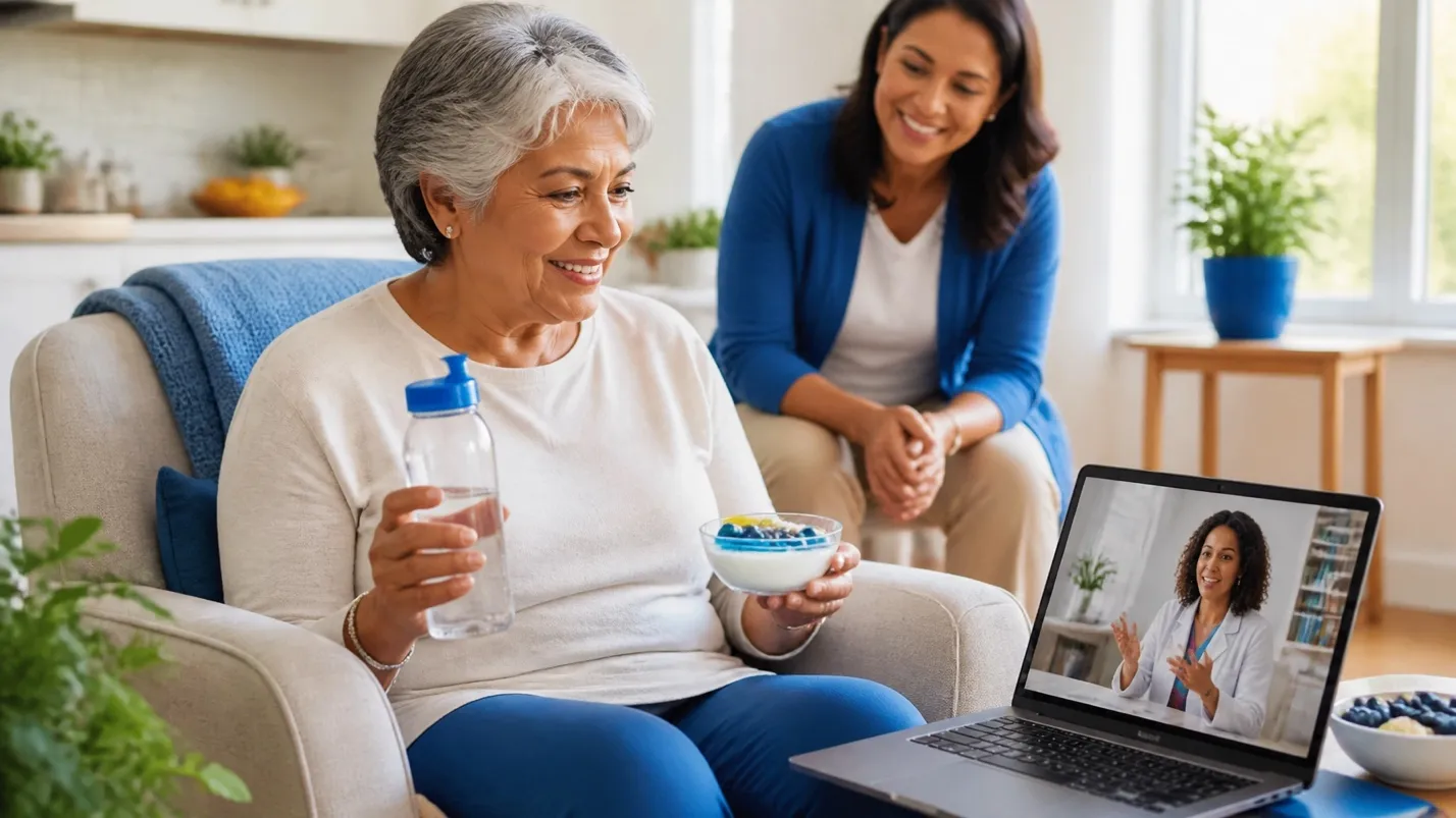 An older woman participating in a virtual nutrition appointment with a Registered Dietitian