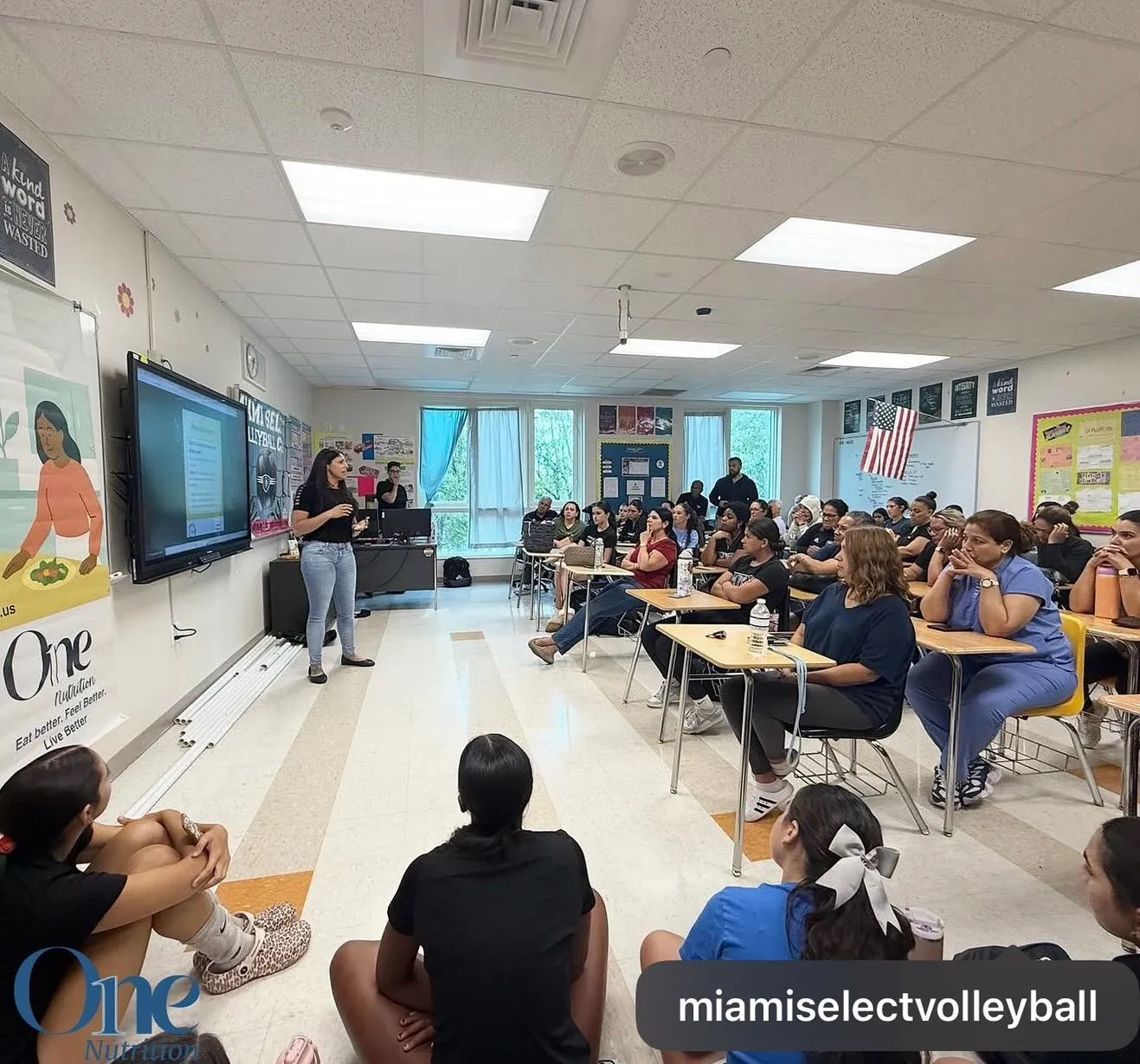 ONE Nutrition registered dietitian presenting sports nutrition to the Miami Select volleyball team and families
